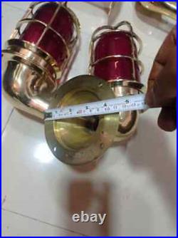 Nautical Vintage Solid Brass Passgeway Wall Light Red/Green Glass 4 Pieces