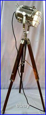 Nautical Vintage Studio Searchlight Table Lamp Spot Light Brown Tripod Stand