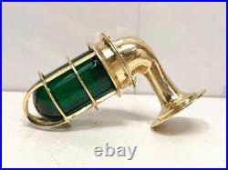 Nautical Vintage Style Brass Swan Neck Wall Light Green Glass