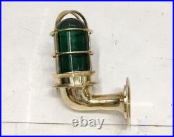 Nautical Vintage Style Brass Swan Neck Wall Light Green Glass