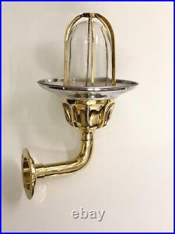 Nautical Vintage Style Bulkhead Alley Way 90° Brass New Light With Alu Shade 2 p