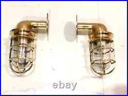 Nautical Vintage Style Bulkhead Alley Way 90° Small Brass New Light 2 Pcs