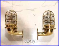 Nautical Vintage Style Bulkhead Alley Way 90° Small Brass New Light 2 Pcs