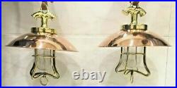 Nautical Vintage Style Hanging Bulkhead Brass & Copper Shade 2 PIECES