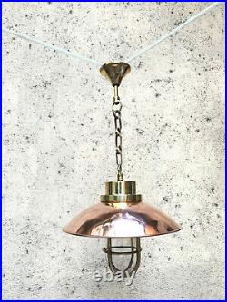 Nautical Vintage Style Hanging Bulkhead Brass & Copper Shade New Light 1 pc