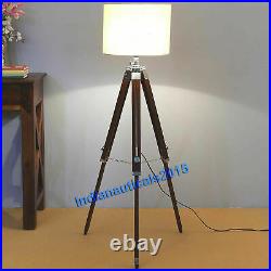 Nautical floor lamp wooden tripod stand shade home decorative