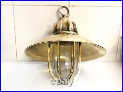 Nautical vintage style brass hanging cargo bulkhead light with shade