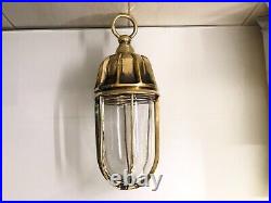 Nautical vintage style brass hanging cargo bulkhead light with shade