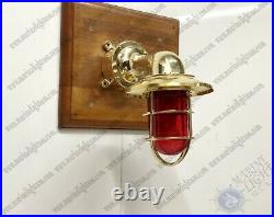 New Antique Nautical Vintage Style Brass Wall Light with Junction Box Red Glass