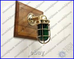 New Marine Vintage Brass Wall Swan Green Glass Nautical Ship Light Lot of 2