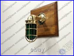New Marine Vintage Brass Wall Swan Green Glass Nautical Ship Light Lot of 2