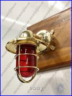 New Vintage Style Antique Nautical Brass Wall Light with Junction Box Red Glass