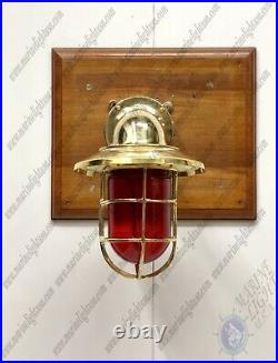 New Vintage Style Antique Nautical Brass Wall Light with Junction Box Red Glass
