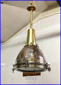 Old Antique Vintage Large Stainless Steel & Brass Ceiling/Hanging Light