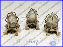 Old Authentic Reclaimed Maritime Antiques Brass Vintage Bulkhead Light Lot of 3