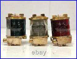 Old Salvaged Antique Marine Brass Trio Nautical Ship Electric Lamp Lot of 3