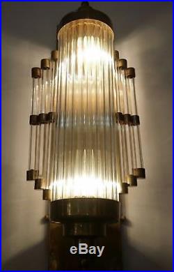 Old Vintage Art Deco Brass Glass Nautical Ship Light Fixture Wall Sconces Lamp