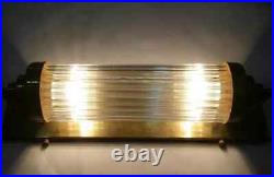 Old Vintage Art Deco Nickel Brass & Glass Rod Light Fixture Wall Sconces Lamp