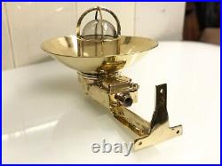 Old Vintage Marine Passage Way Bulkhead Wall Mount Brass Light With Shade