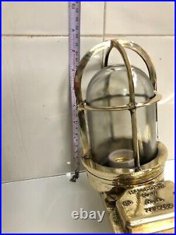 Old Vintage Marine Passage Way Bulkhead Wall Mount Brass Light With Shade