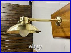 Old Vintage Original Brass Wall Mount Nautical Light with Shade & White Glass