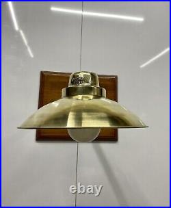 Old Vintage Original Brass Wall Mount Nautical Light with Shade & White Glass