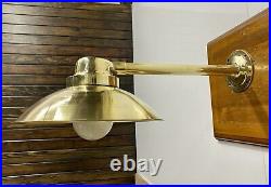 Old Vintage Original Brass Wall Mount Nautical Light with Shade & White Glass