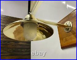 Old Vintage Original Brass Wall Mount Nautical Light with Shade & White Glass