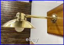 Old Vintage Original Brass Wall Mount Nautical Light with Shade & White Glass