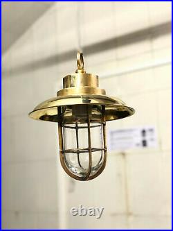Original Old Nautical Ship Antique Brass Vintage Hanging Light with Shade/Hook