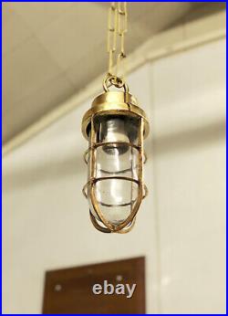 Original Old Nautical Ship Antique Brass Vintage Style Old Hanging Light & Hook