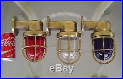 Original Vintage Nautical Brass Ship's Wall Mounted Lights Red White & Blue