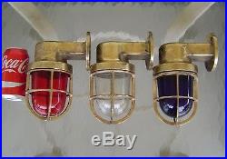 Original Vintage Nautical Brass Ship's Wall Mounted Lights Red White & Blue