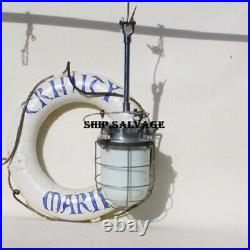 Original Vintage Old Authentic Marine Ship Nautical Pendant Light White Globe