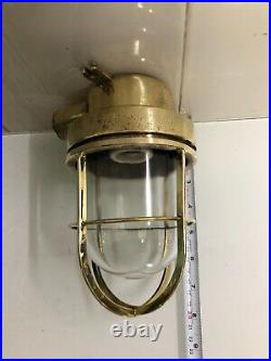 Original Vintage Reclaimed Maritime Theme Brass Ceiling Mount Ship Bulkhead Lamp