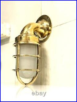 Outdoor Wall Sconce Bulkhead Brass Vintage Style Antique Light with White Glass