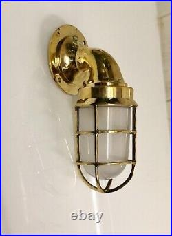 Outdoor Wall Sconce Bulkhead Brass Vintage Style Antique Light with White Glass