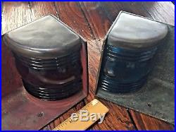 Pair Of Vintage Bronze Running Lights Glass Lenses 12 Long By 4 3/4 Tall