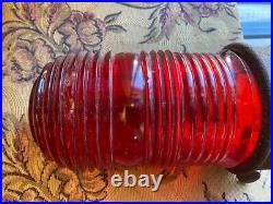 Pair Of Vintage Red Glass Navigational Marine Light / Globe With Metal Base