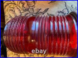 Pair Of Vintage Red Glass Navigational Marine Light / Globe With Metal Base