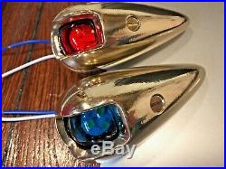 Pair Vintage Teardrop Cast Bronze Running Lights Red/green Glass Lenses New Leds