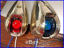 Pair Vintage Teardrop Cast Bronze Running Lights Red/green Glass Lenses New Leds