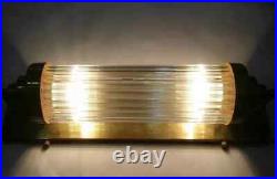 Pair of Vintage Art Deco Nickel Brass & Glass Rod Light Fixture Wall Sconces