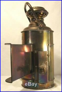 Perko Vintage Large Brass Nautical Lamp Light reflector Blue Lens Handle