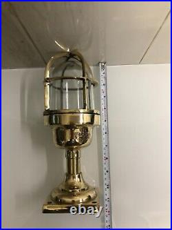 Post Mounted Nautical Antique Old Brass Wiska Bulkhead Lamp Fixture with Shade
