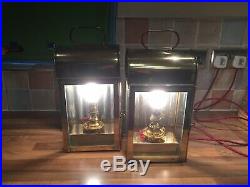 Pr. Vintage Brass Ships Bulkhead Cabin Lamps Lights Maritime Marine Nautical