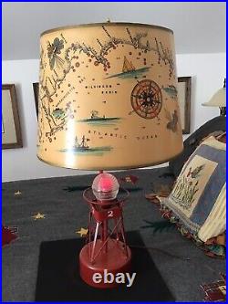 RARE Vintage Channel Marker Buoy Lamp WithEast Coast Navigation Map Shade