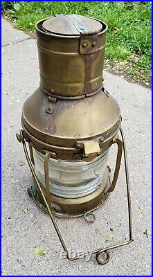 Rare Antique Anchor Brass Ship Oil Lantern Nautical Boat Light Navy Maritime
