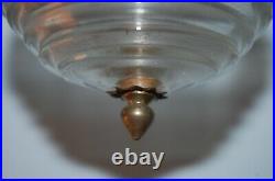 Rare Matched Pair Vintage Brass + Wood Nautical 3 Light Ceiling Fixtures