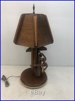 Rare Vintage Hand Carved Wooden Nautical Anchor & Chain Lamp Light